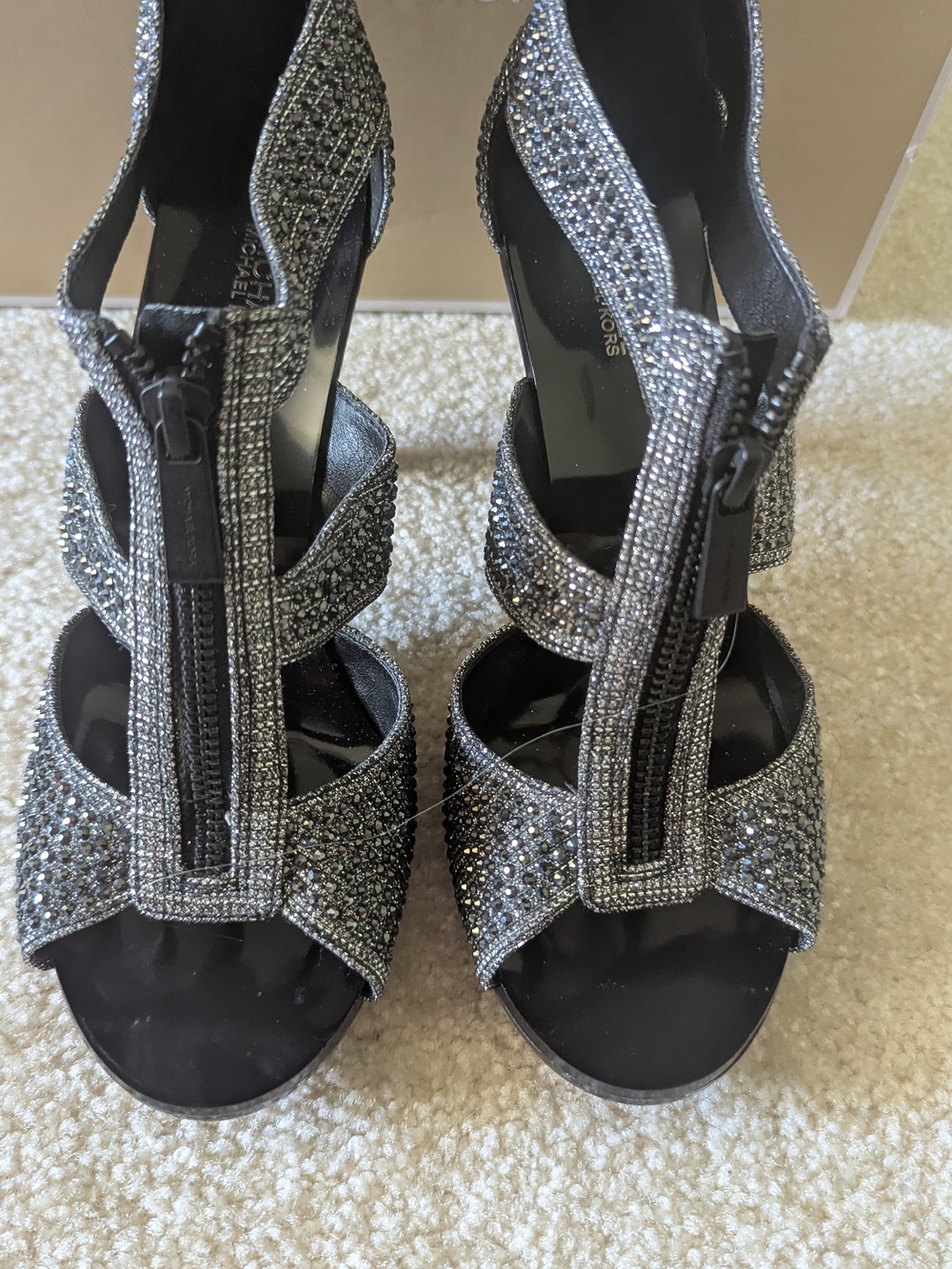 Michael Kors Silver Crystal Embellished Strappy Heels
